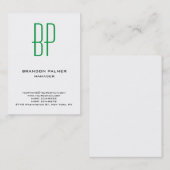 Modern eenvoudig minimalistisch wit groen monogram visitekaartje (Voorkant / Achterkant)