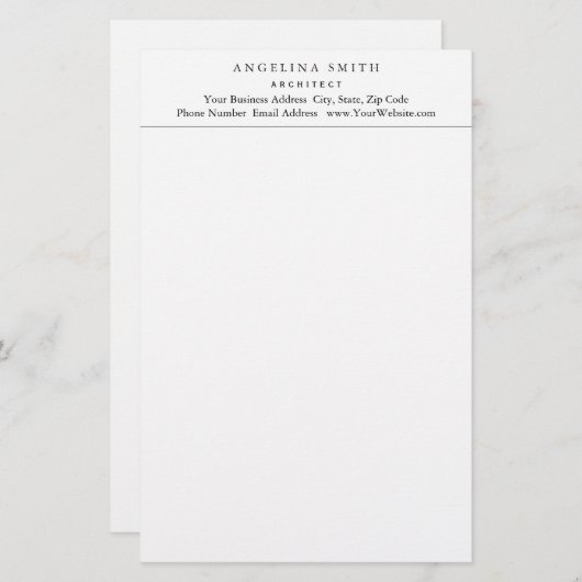 Modern Eenvoudig Minimalistisch Wit Professionel Briefpapier (Voorkant / Achterkant)