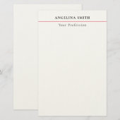 Modern Eenvoudig Minimalistisch Wit Rood Professio Briefpapier (Voorkant / Achterkant)