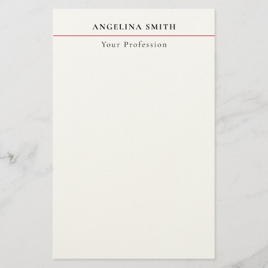 Modern Eenvoudig Minimalistisch Wit Rood Professio Briefpapier (Voorkant)