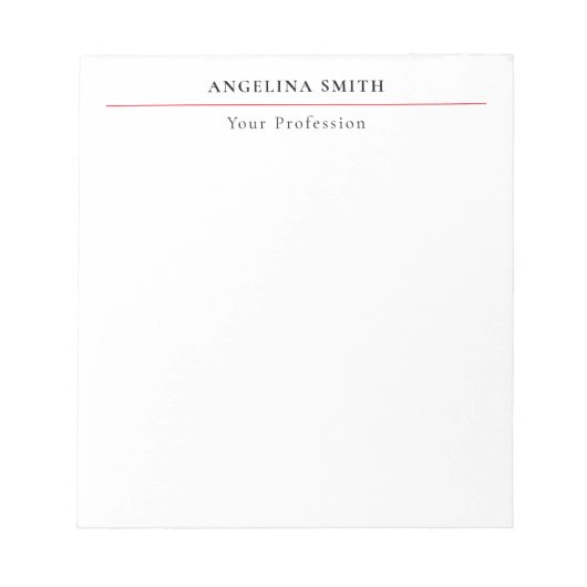 Modern Eenvoudig Minimalistisch Wit Rood Professio Notitieblok (Voorkant)