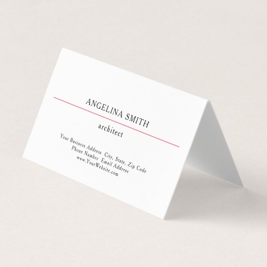 Modern Eenvoudig Minimalistisch Wit Rood Professio Visitekaartje (Voorkant)