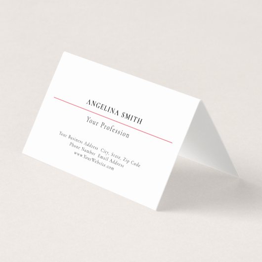 Modern Eenvoudig Minimalistisch Wit Rood Professio Visitekaartje (Voorkant)