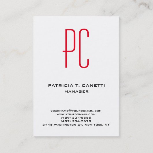 Modern eenvoudig minimalistisch zwart wit rood mon visitekaartje (Voorkant)