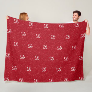Modern eenvoudig monogram Elegant rood initiaal Fleece Deken
