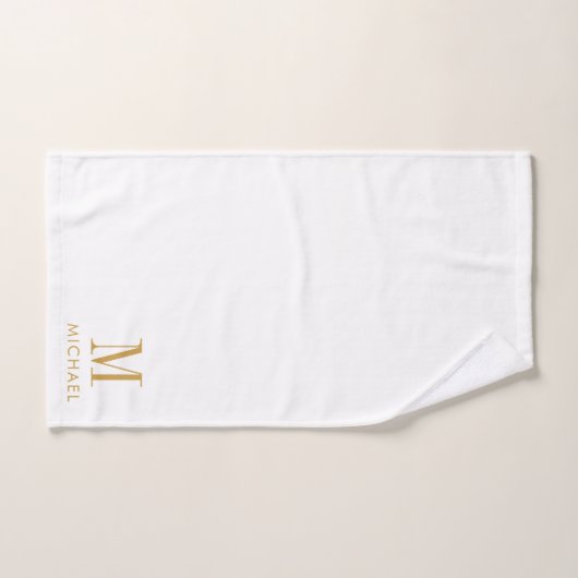 Modern Eenvoudig Monogram Goud Script Naam Wit Bad Handdoek (Handdoek)
