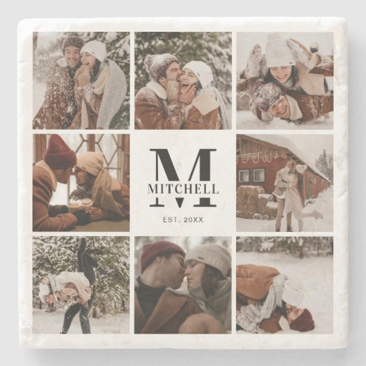 Modern Eenvoudig Monogram Initiaal Familienaam & F Stenen Onderzetter (Voorkant)