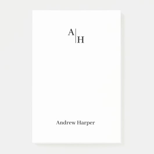 Modern Eenvoudig Monogram Initiaal Notitieblok Post-it® Notes (Voorkant)