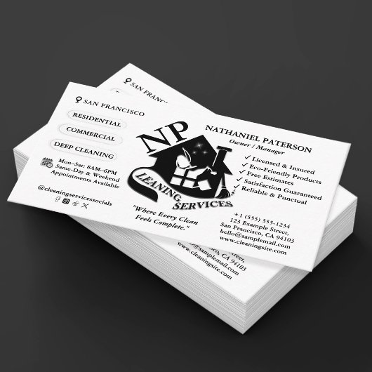 Modern Eenvoudig Monogram Logo Schoonmaakdiensten Visitekaartje