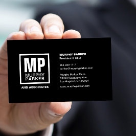 Modern eenvoudig monogram Logo zwart wit vierkant Visitekaartje