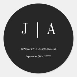 Modern eenvoudig monogram paar naam zwart en wit ronde sticker