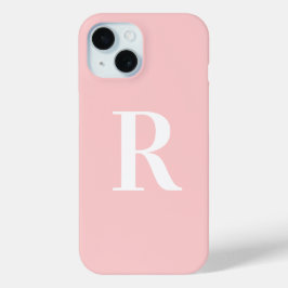 Modern eenvoudig monogram roze iPhone 15 case