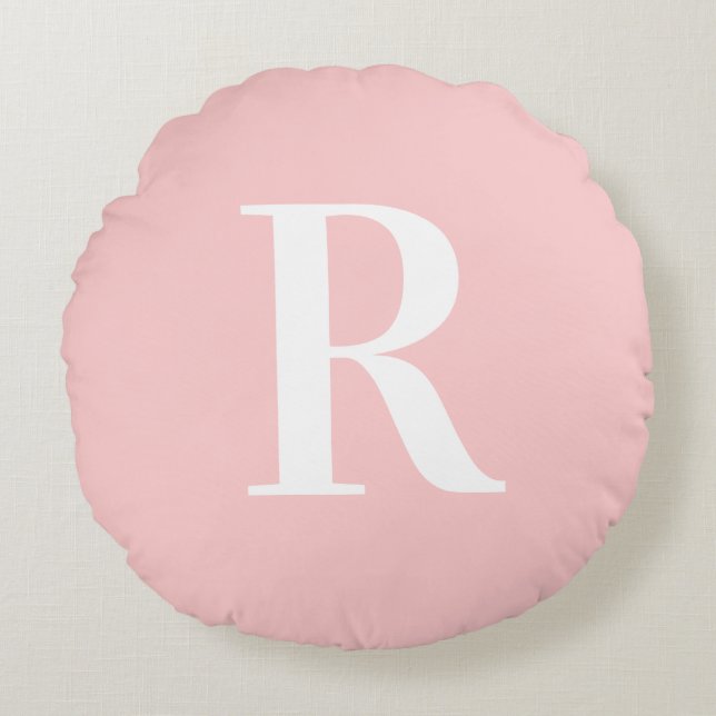 Modern Eenvoudig Monogram Roze  Rond Kussen (Voorkant)