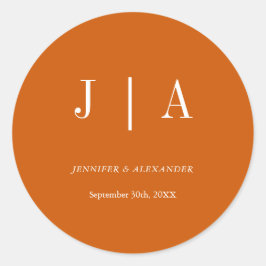 Modern Eenvoudig Monogram Verbrande Sinaasappel Wi Ronde Sticker