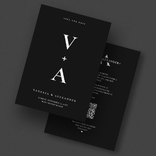 Modern Eenvoudig Monogram Zwart Bruiloft Save The Date