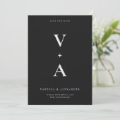 Modern Eenvoudig Monogram Zwart Bruiloft Save The Date (Staand voorkant)