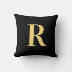 Modern eenvoudig monogram zwart goud kussen