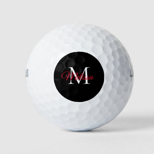 Modern eenvoudig monogram zwart rood golfballen (Voorkant)
