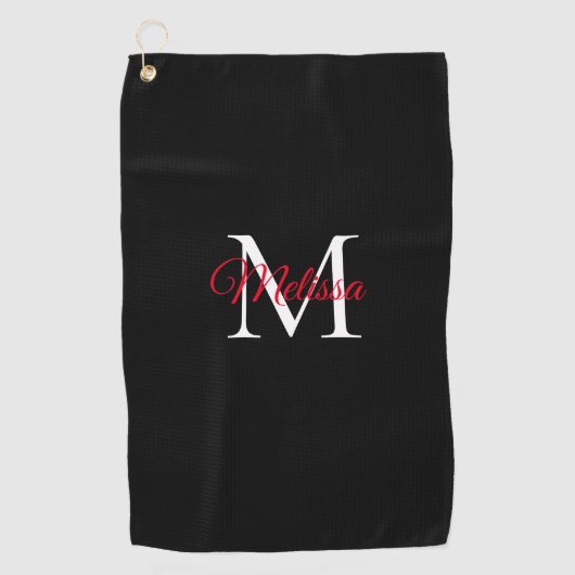 Modern eenvoudig monogram zwart rood golfhanddoek (Voorkant)