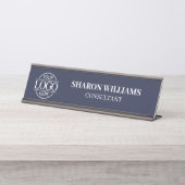 Modern Eenvoudig Navy Blue Custom Logo Professiona Bureau Naambordje (Voorkant)