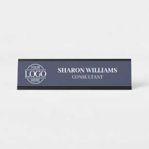 Modern Eenvoudig Navy Blue Custom Logo Professiona Bureau Naambordje