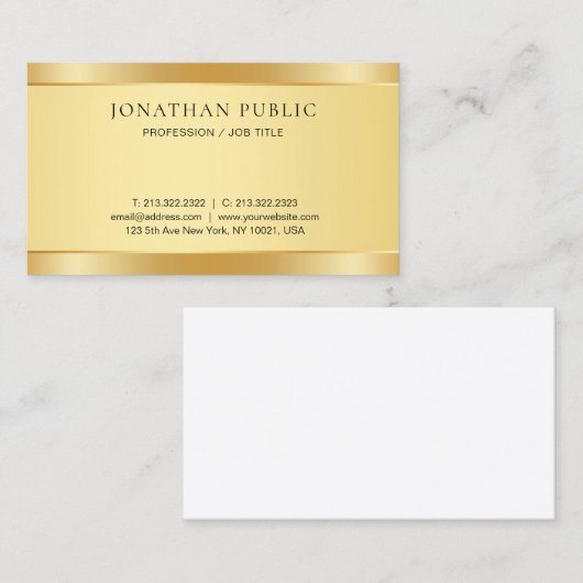 Modern eenvoudig ontwerp Elegant Gold Look Sjabloo Visitekaartje (Voorkant / Achterkant)