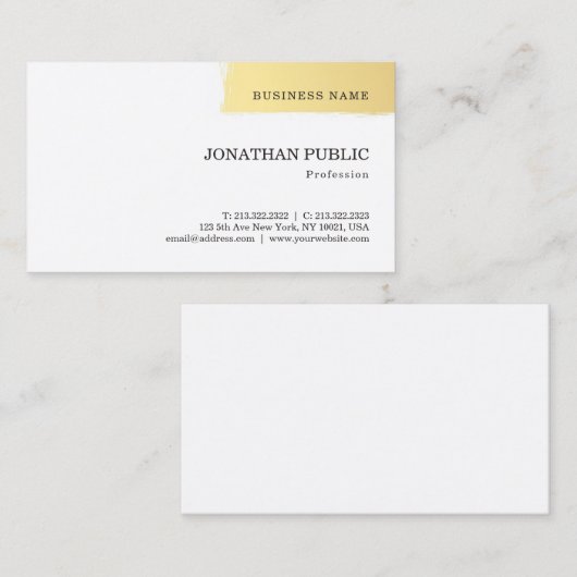 Modern eenvoudig ontwerp Elegant Goud Wit Sjabloon Visitekaartje (Voorkant / Achterkant)