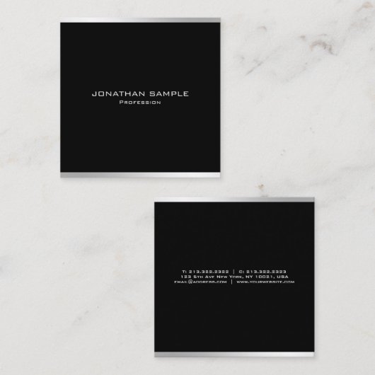 Modern eenvoudig ontwerp Elegant zilveren professi Vierkante Visitekaartje (Voorkant / Achterkant)
