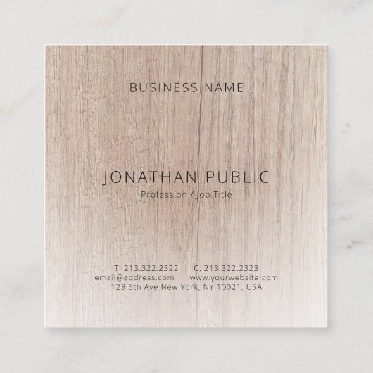 Modern Eenvoudig Ontwerp Elegante Houten Look Sjab Vierkante Visitekaartje (Achterkant)