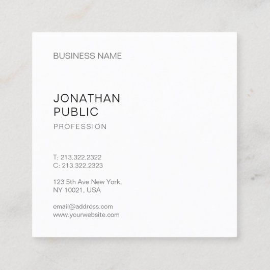 Modern eenvoudig ontwerp Sjabloon Elegant Professi Vierkante Visitekaartje (Achterkant)