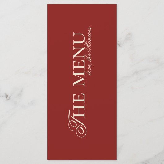 Modern Eenvoudig Oud Geld Vet Rood Trouwdiner Menu (Achterkant)
