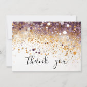 Modern Eenvoudig Paarse en Gouden Sequin Script Bedankkaart (Voorkant)