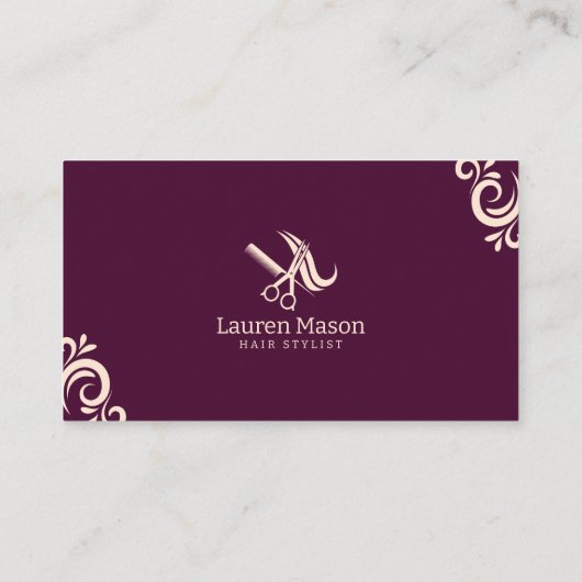 Modern Eenvoudig Paarse en Perzik Haar Stylist Sal Visitekaartje (Achterkant)