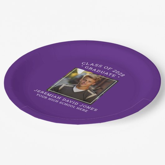 Modern Eenvoudig Paarse en Witte Foto Afstuderen Papieren Bordje (Gekanteld)