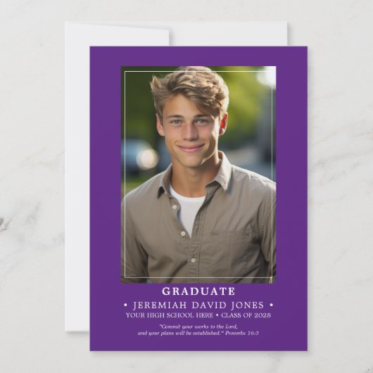 Modern eenvoudig Paarse foto Afstuderen Aankondiging (Voorkant)