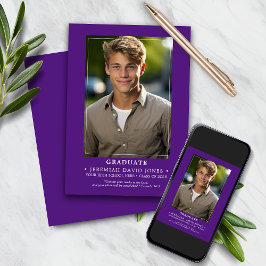 Modern eenvoudig Paarse foto Afstuderen Aankondiging