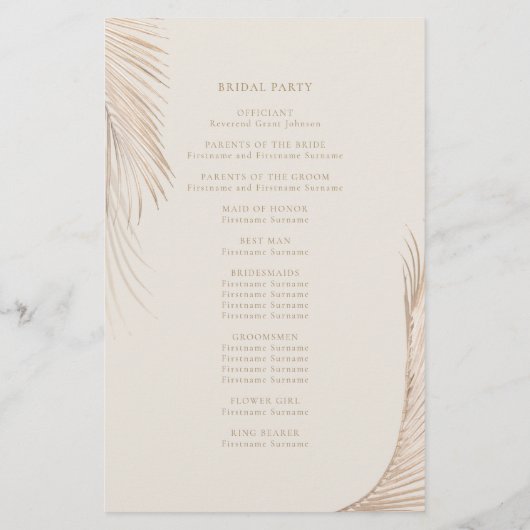 Modern Eenvoudig Palm Leaves Ceremony Programma (Achterkant)