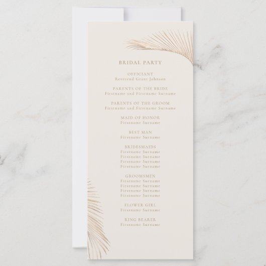 Modern Eenvoudig Palm Leaves Ceremony Programma (Achterkant)
