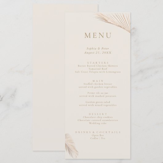 Modern eenvoudig palmblad menu (Voorkant / Achterkant)