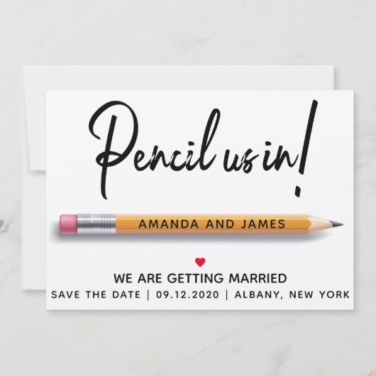Modern eenvoudig potlood is in karton save the date (Voorkant)
