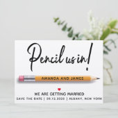Modern eenvoudig potlood is in karton save the date (Staand voorkant)