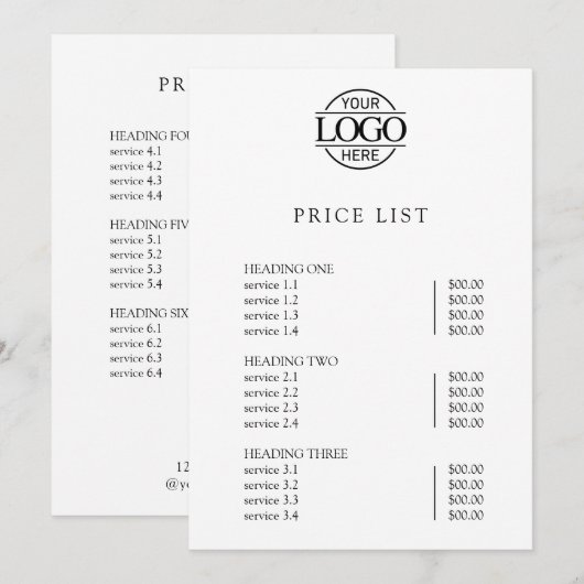 Modern Eenvoudig Professioneel Logo Menu Prijslijs (Voorkant / Achterkant)