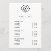 Modern Eenvoudig Professioneel Logo Menu Prijslijs (Voorkant)