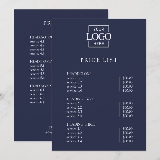 Modern Eenvoudig Professioneel Logo Menu Prijslijs (Voorkant / Achterkant)