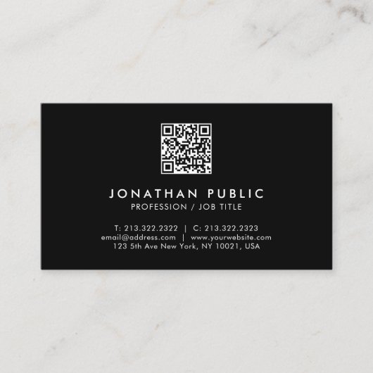 Modern Eenvoudig Professioneel QR Code Zwart en Wi Visitekaartje (Voorkant)
