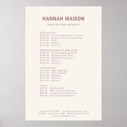 Modern Eenvoudig, Professioneel, Salon, Prijslijst Poster (Voorkant)
