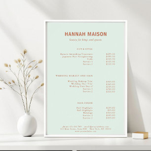Modern eenvoudig, professioneel, salon, prijslijst poster