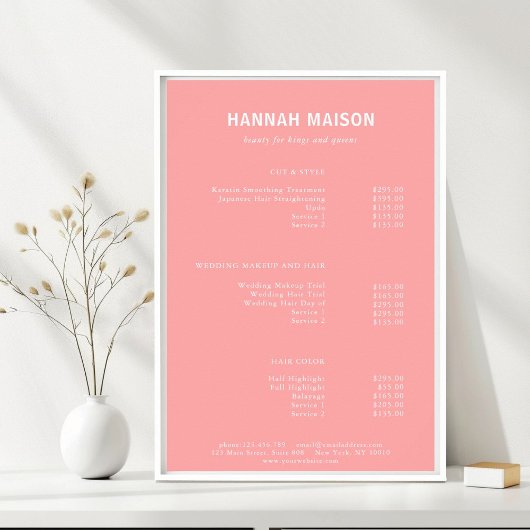 Modern eenvoudig, professioneel, salon, prijslijst poster