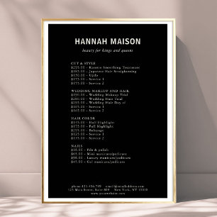 Modern eenvoudig, professioneel, salon, prijslijst poster