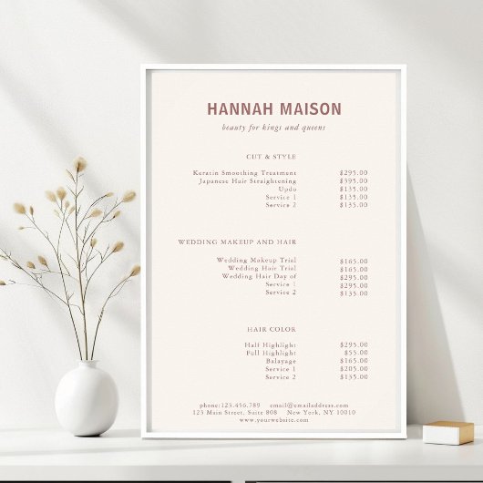 Modern Eenvoudig, Professioneel, Salon, Prijslijst Poster